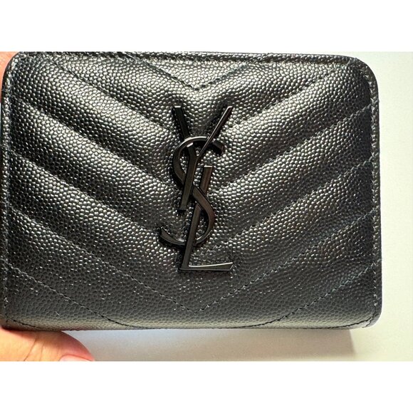 Saint Laurent Handbags - NEW Saint Laurent Black Cassandre Matelasse Compact Zip Flap Wallet Leather
